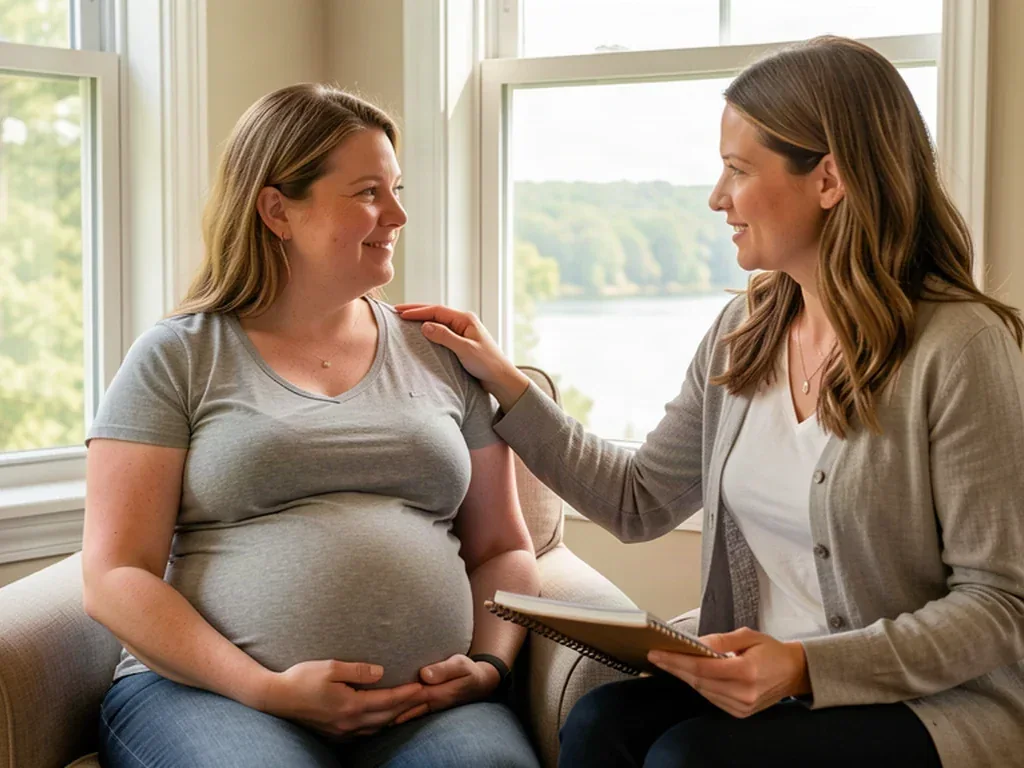 A doula walking alongside an expectant mom, offering continuous labor support