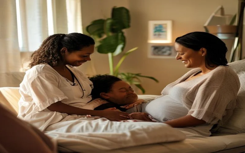 A doula walking alongside an expectant mom, offering continuous labor support