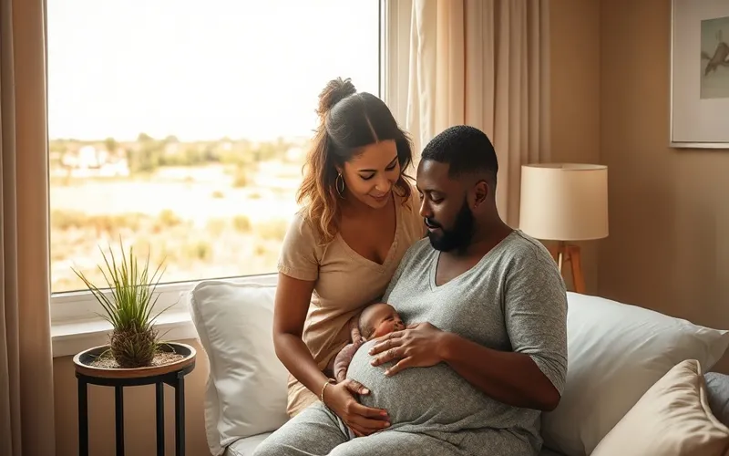 A doula providing gentle support to an expectant mother in Beaumont, Texas