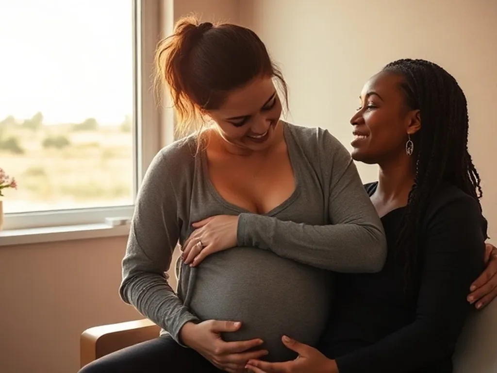 Birth doula providing hands-on labor support to an expecting family in Brownsville, Texas