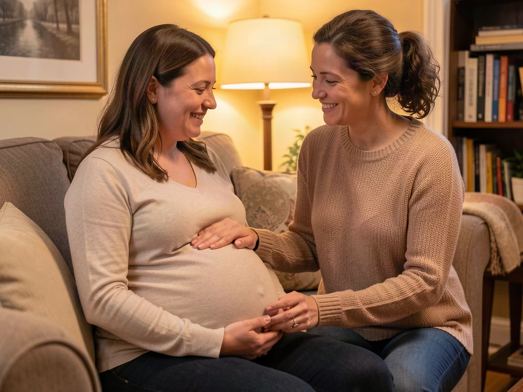 A doula supporting an expectant mom in a warm Cincinnati home in Ohio