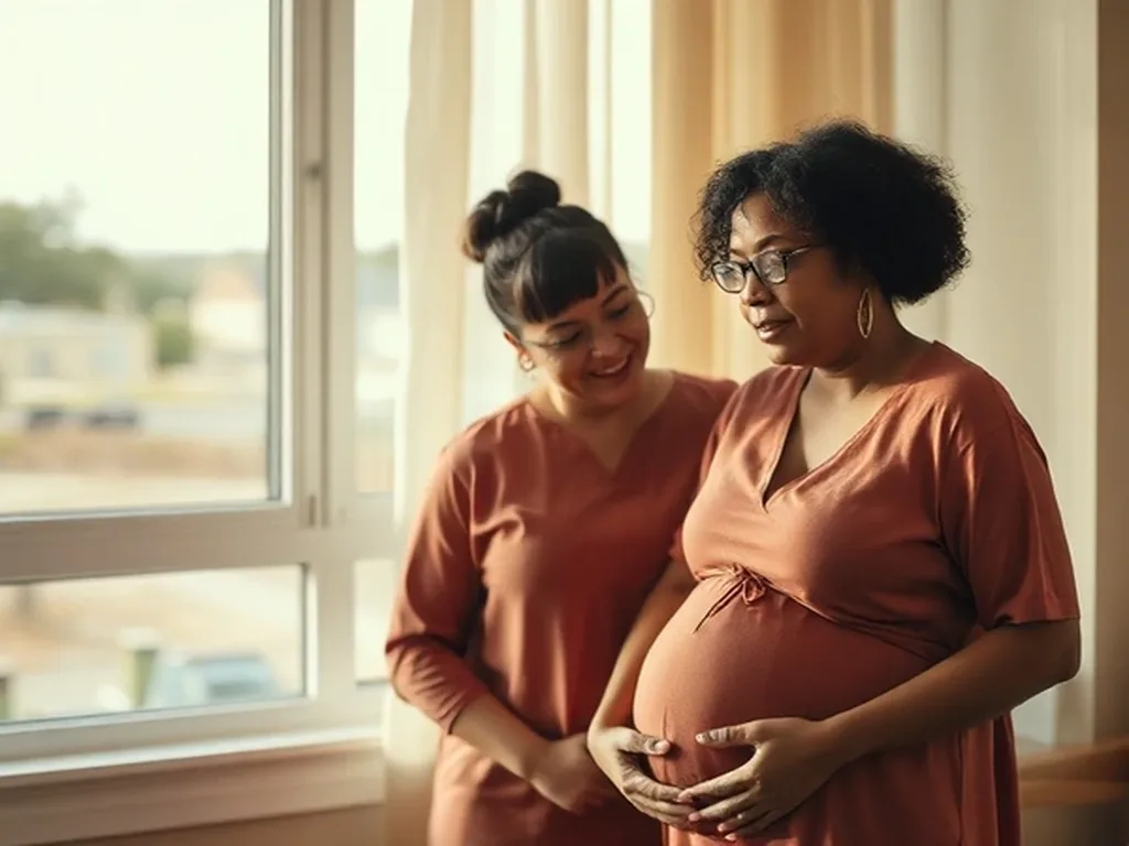 Birth doula providing hands-on labor support to an expecting family in College Station, Texas
