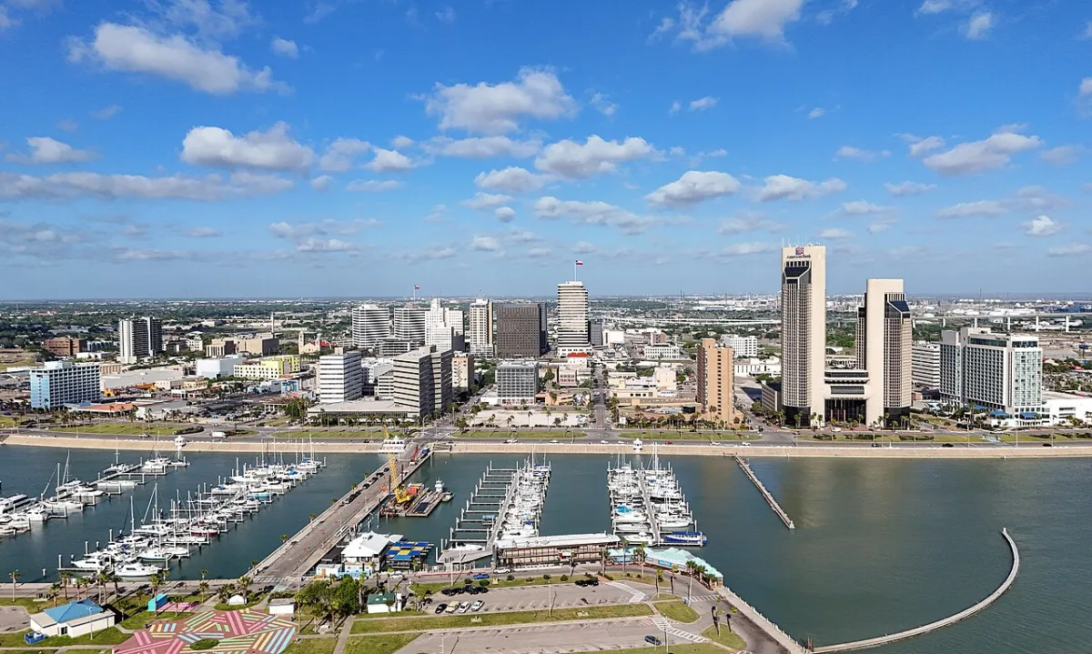 Skyline of Corpus Christi, Texas, where families search for birth doulas and plan their hospital births.