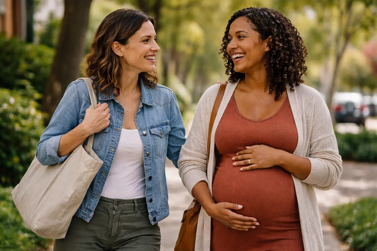 A doula walking alongside an expectant mom, offering continuous labor support