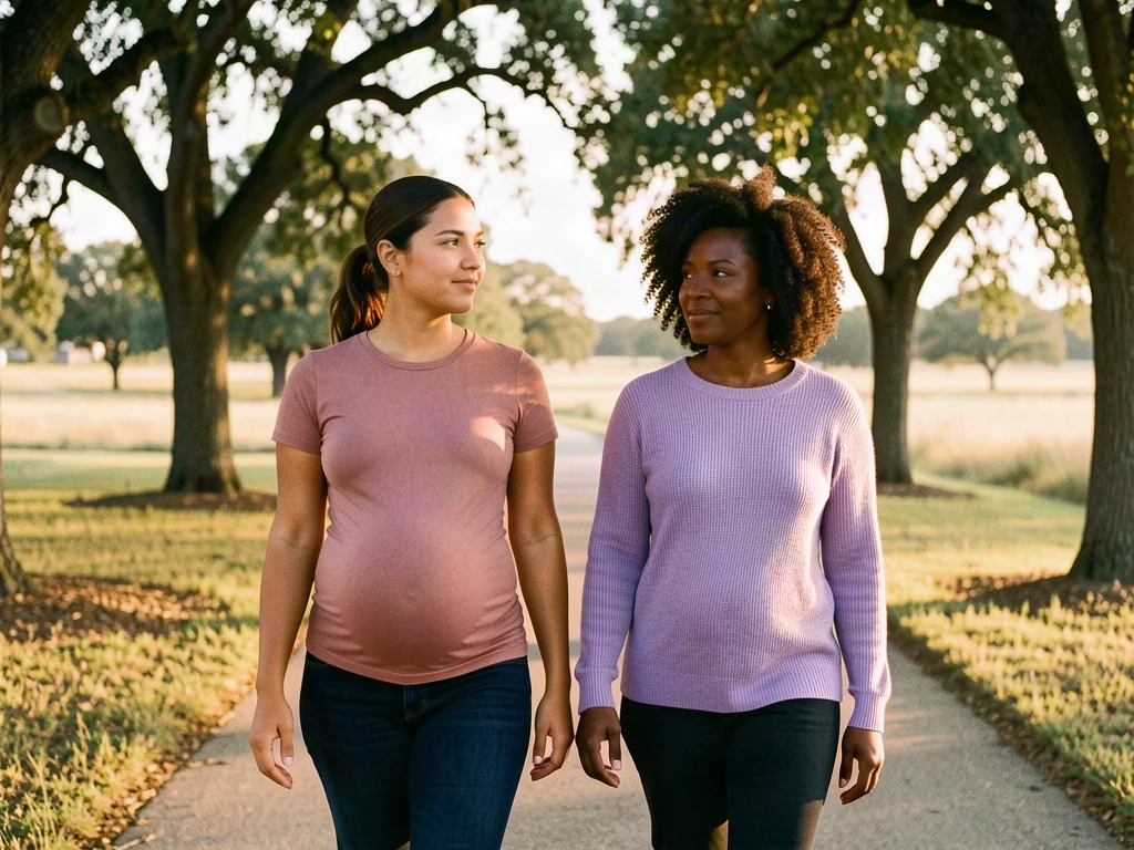 A doula providing hands-on support to a pregnant mom in Fate, Texas: Rockwall County birth support