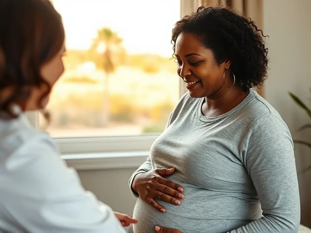 Birth doula providing hands-on labor support to an expecting family in Galveston, Texas