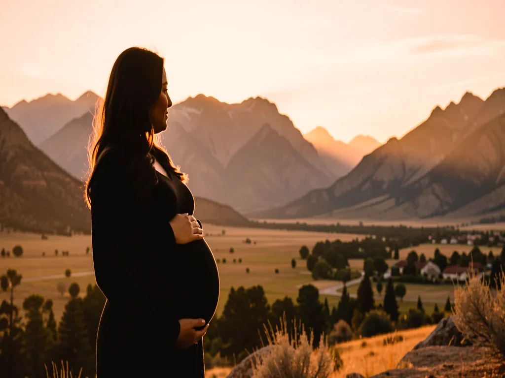 A doula walking alongside an expectant mom with the Rocky Mountain foothills visible from Lakewood, Colorado