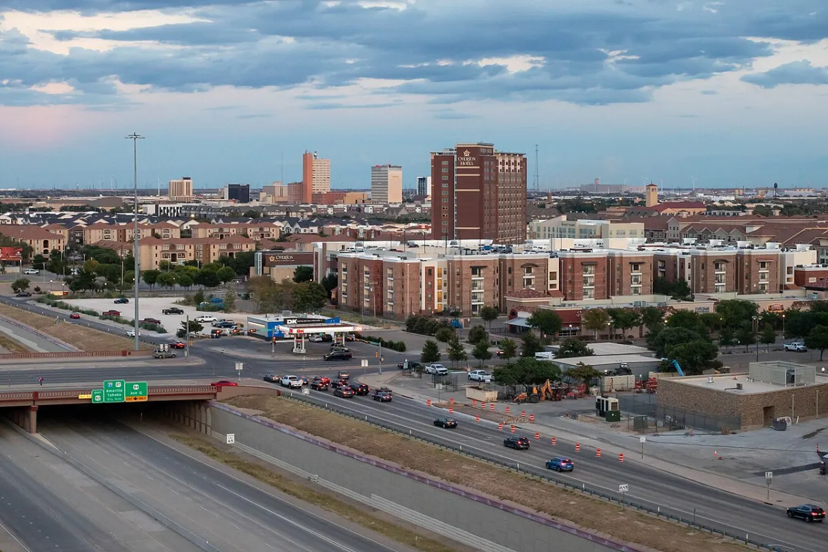 Skyline of Lubbock, Texas, where families search for birth doulas and plan their hospital births.