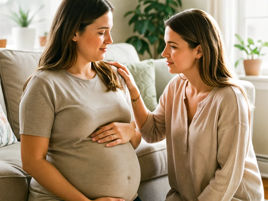 A doula offering quiet support to an expectant mom in Lubbock: West Texas birth support and doula care