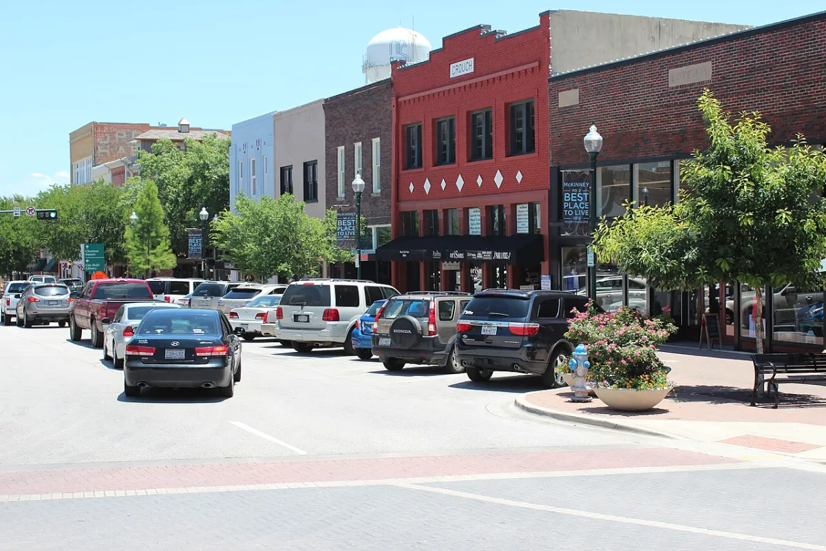 Skyline of McKinney, Texas, where families search for birth doulas and plan their hospital births.