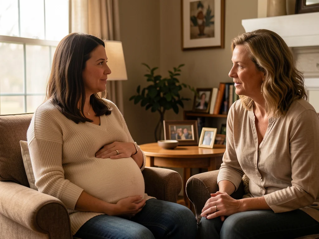 A doula supporting a pregnant woman during labor in McKinney, Texas