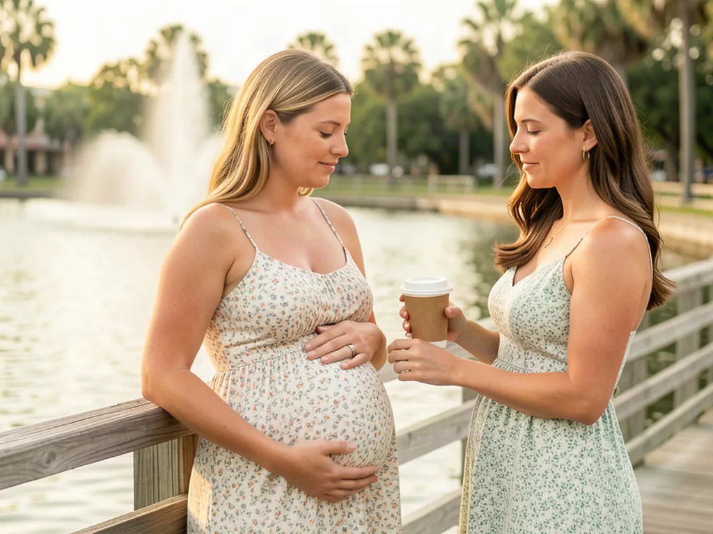 A doula and an expectant mom walking Fayetteville Street in downtown Raleigh, North Carolina
