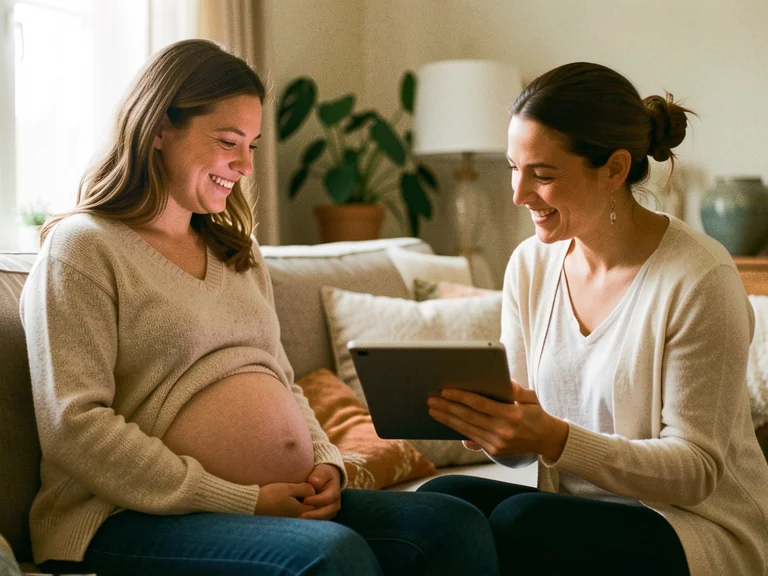 A doula walking alongside an expectant mom, offering continuous labor support