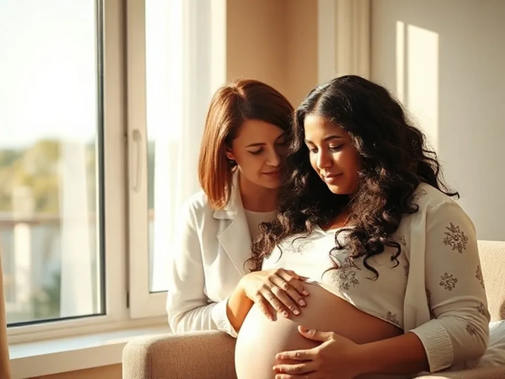 Birth doula providing hands-on labor support to an expecting family in Sugar Land, Texas