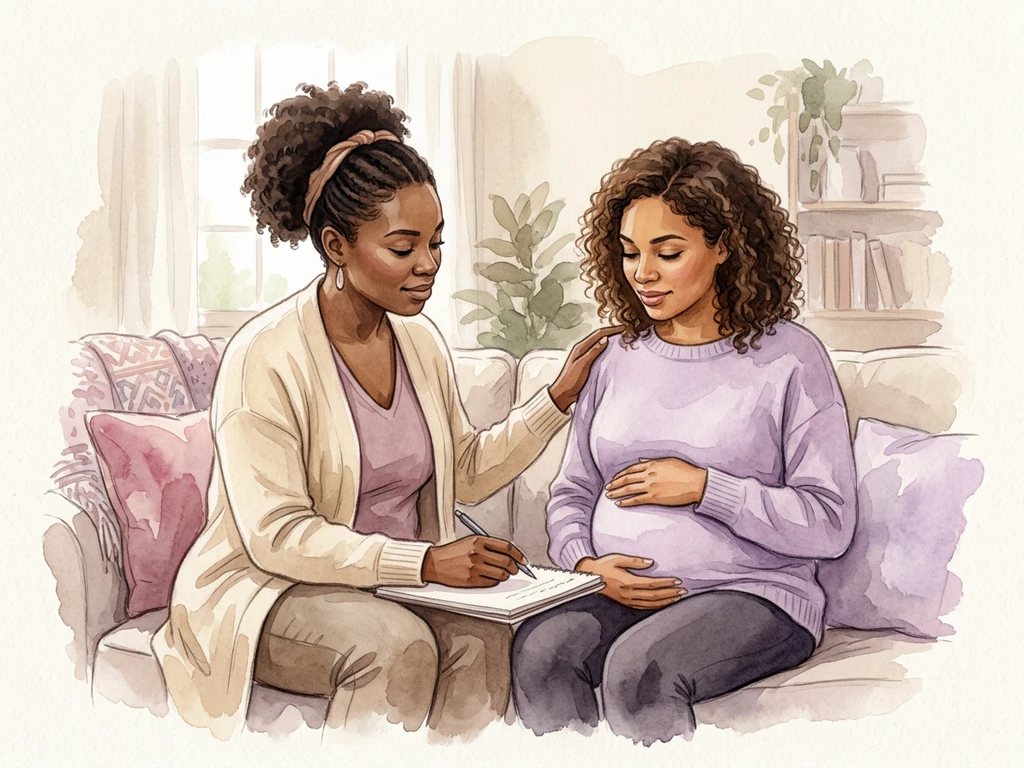 A pregnant woman consulting with a doula in Tuscaloosa, AL