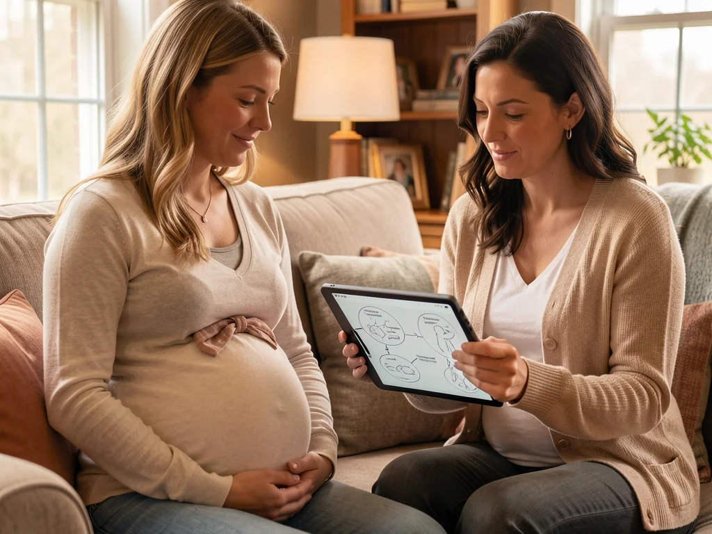 A doula walking alongside an expectant mom, offering continuous labor support