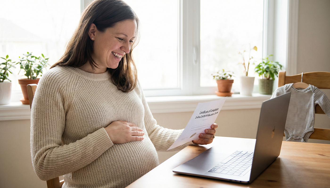 How to Choose a Doula Pregnant woman studying at home.