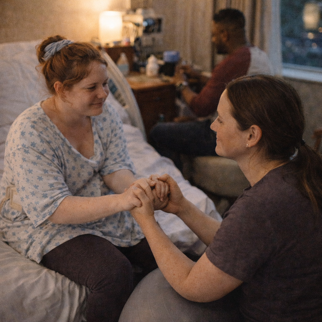Natural Birth in a Hospital doula working with woman